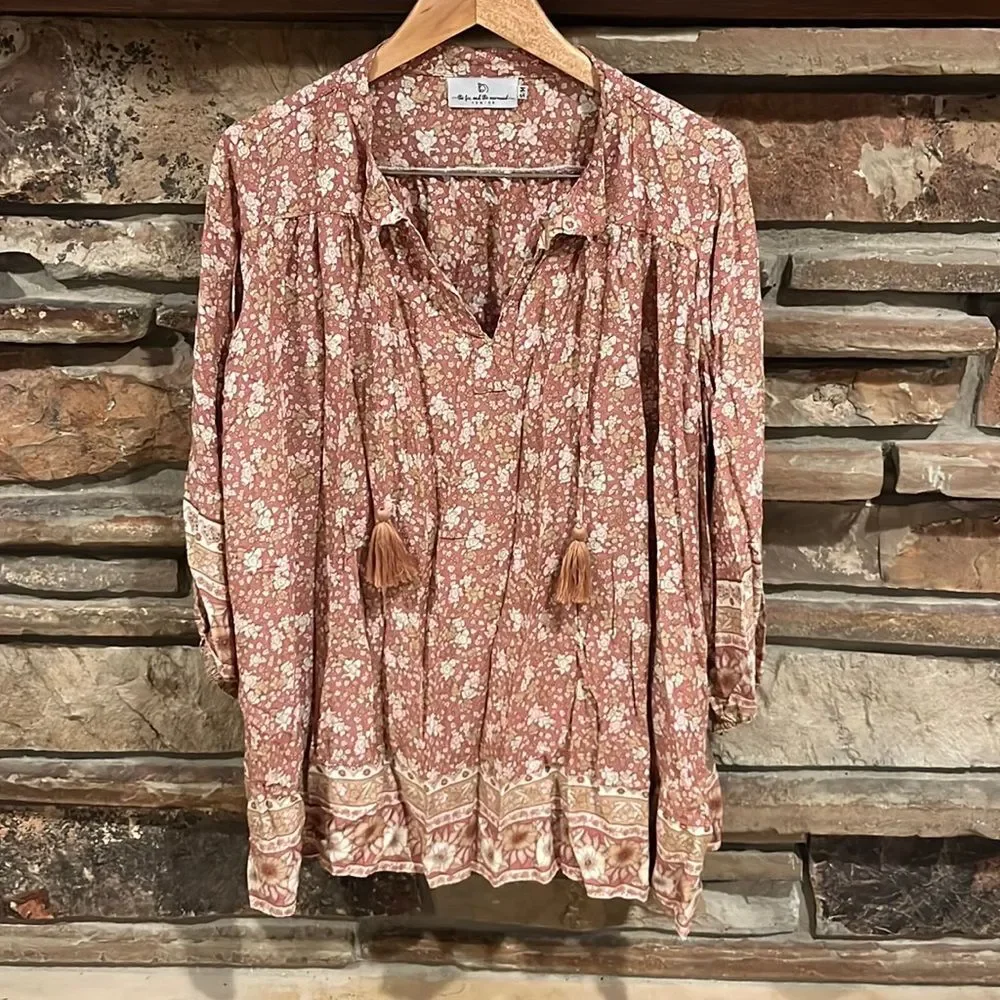 The Fox and The Mermaid Floral Neutral Boho Tunic Mini Dress